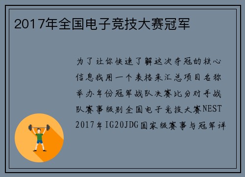 2017年全国电子竞技大赛冠军